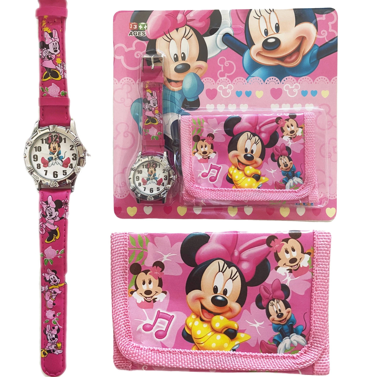 ZEGAREK DLA DZIEWCZYNKI MYSZKA MINNIE KLASYCZNY PORTFEL PORTFELIK ZESTAW