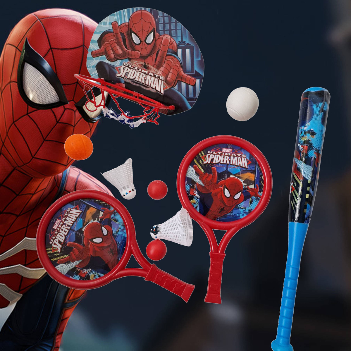 ZESTAW SPORTOWY 6w1 BASEBALL KOSZYKÓWKA RAKIETKI PIŁECZKI LOTKI KIJ ZABAWKI