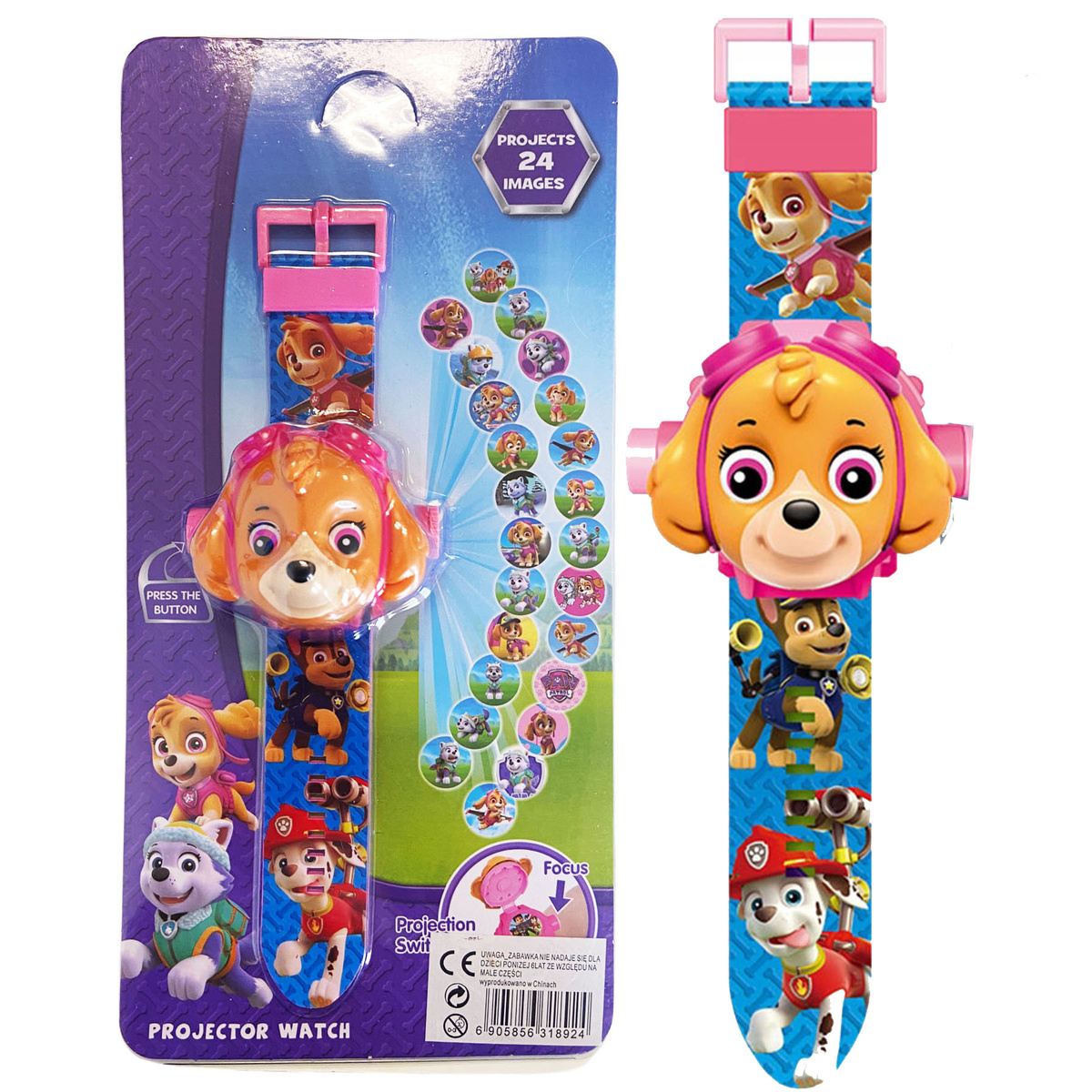 PSI PATROL SKYE ZEGAREK 3D Z PROJEKOTOREM RZUTNIK WYŚWIETLA OBRAZ FIGURKA