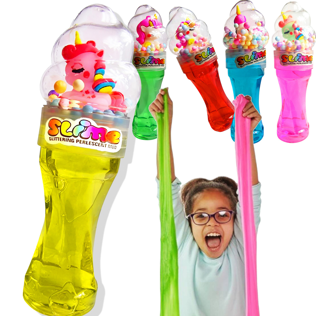 SLIME MASA PLASTYCZNA BROKATOWA W TUBIE GLUTY + FIGURKA JEDNOROŻEC KULECZKI