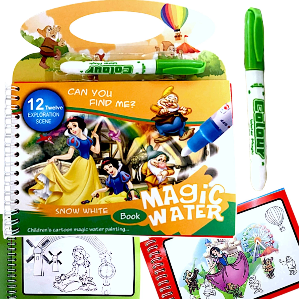 WODNA KOLOROWANKA KRÓLEWNA ŚNIEŻKA MAGICZNY FLAMASTER MAZAK 4 OBRAZKI