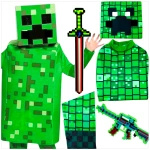 MINECRAFT Strój dla chłopca CREEPER / kostium na bal rozmiar L 130-140 cm + miecz + karabin