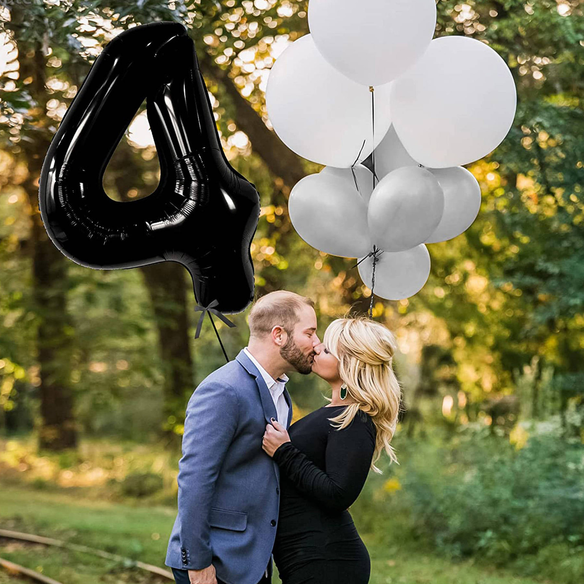 BALON NA 4 URODZINY FOLIOWY CYFRA 4 CZTERY CZARNY NA HEL POWIETRZE 100CM