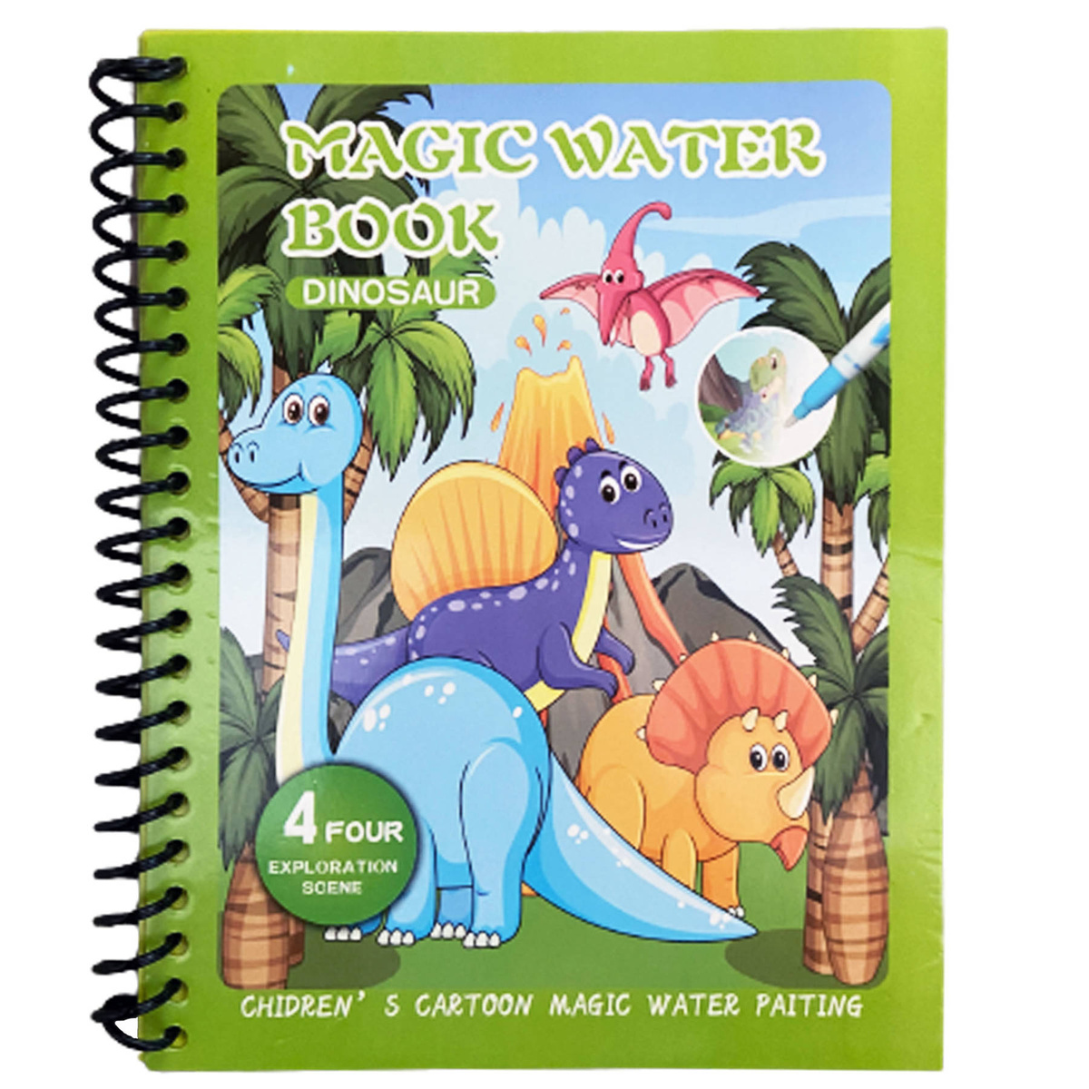 KOLOROWANKA WODNA + MAGICZNY FLAMASTER DINOZAURY 4 OBRAZKI DO KOLOROWANIA