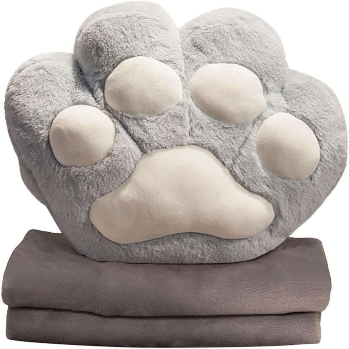 DUŻA MIĘKKA PLUSZOWA PODUSZKA KOCIA ŁAPKA Z KOCEM 3w1 OGRZEWACZ DO RĄK 40CM