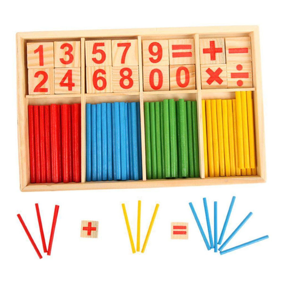 DREWNIANE PATYCZKI CYFERKI LICZYDŁO DO NAUKI LICZENIA POMOC DYDAKTYCZNA 