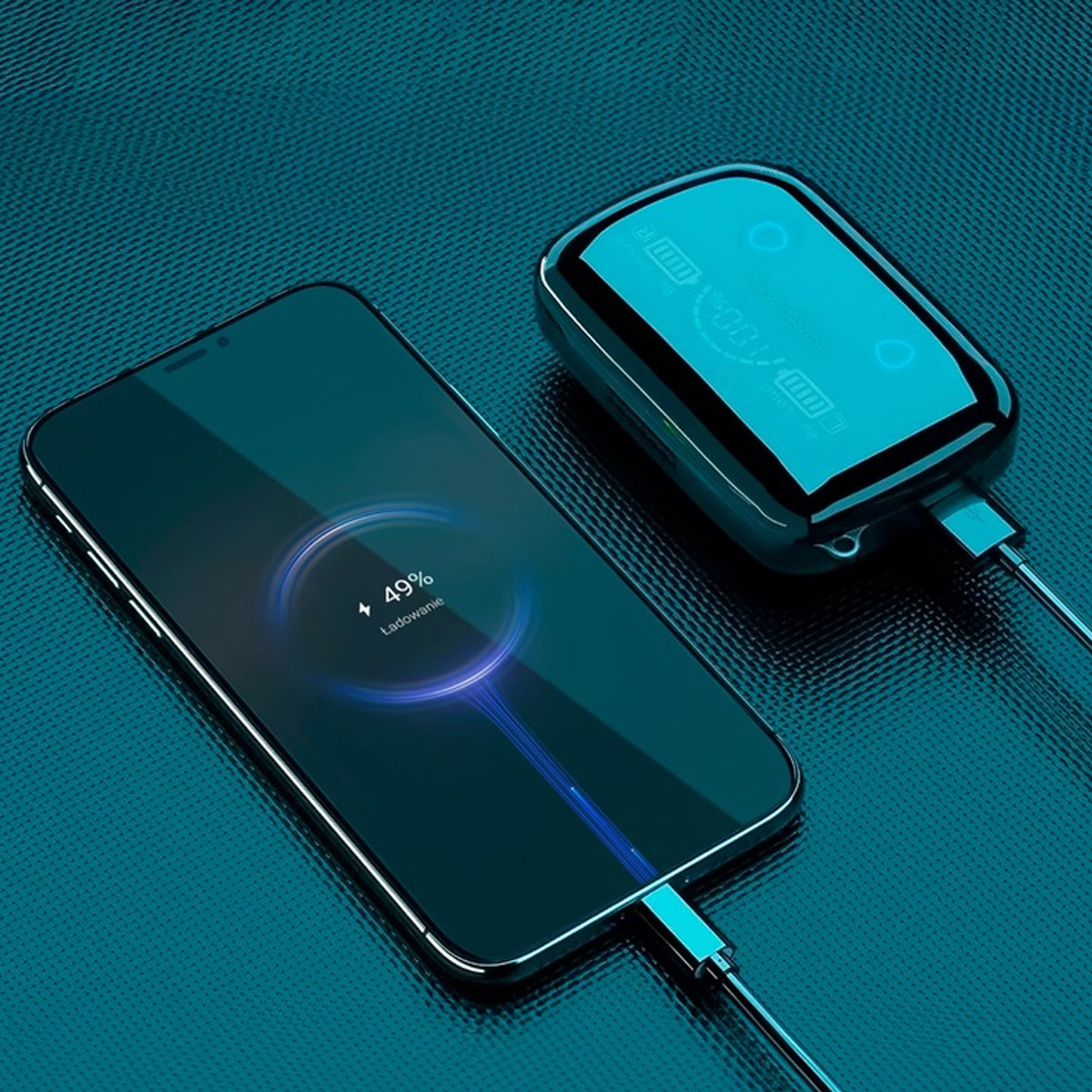 SŁUCHAWKI BEZPRZEWODOWE DO BIEGANIA DOUSZNE M19 BLUETOOTH POWERBANK ETUI 