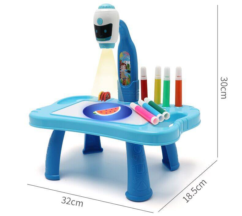 TABLICA DO RYSOWANIA PROJEKTOR STOLIK ŚWIATŁO DŹWIĘK 32 OBRAZKI BIURKO AKC