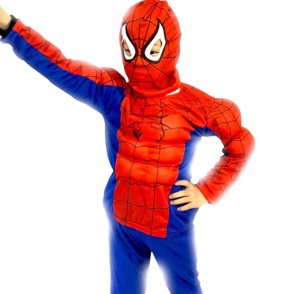STRÓJ SPIDERMAN PRZEBRANIE DLA CHŁOPCA BAL 3w1 GRUBY MIĘŚNIE MASKA KOSTIUM