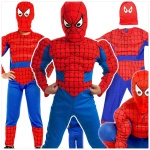 STRÓJ SPIDERMAN GRUBY Z MIĘŚNIAMI MASKA KOSTIUM PRZEBRANIE CHŁOPCA 122-128