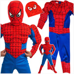 STRÓJ SPIDERMAN GRUBY Z MIĘŚNIAMI MASKA KOSTIUM PRZEBRANIE CHŁOPCA 122-128