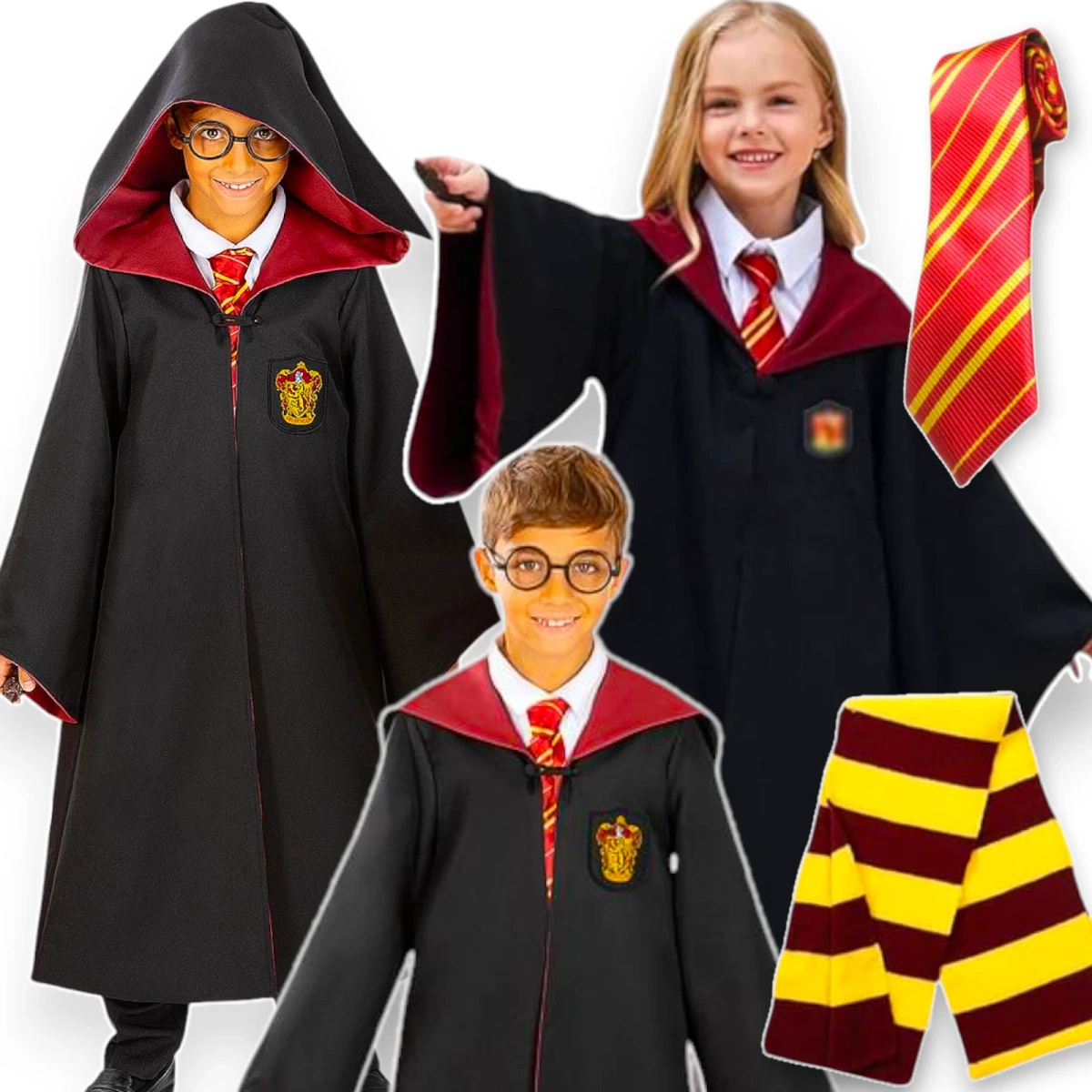 STRÓJ HARRY POTTER DLA DZIECI HERB GRYFFINDORU PELERYNA SZALIK KRAWAT  XL