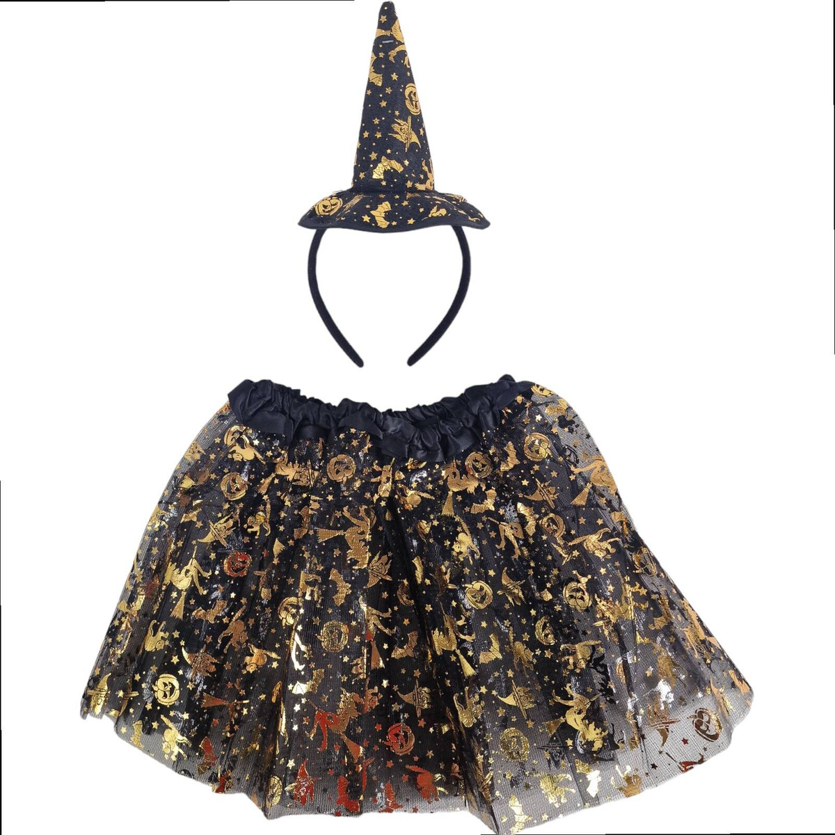 PRZEBRANIE DLA DZIECI HALLOWEEN STRÓJ WIEDŹMY DYNIA OPASKA + SPÓDNICZKA 2W1