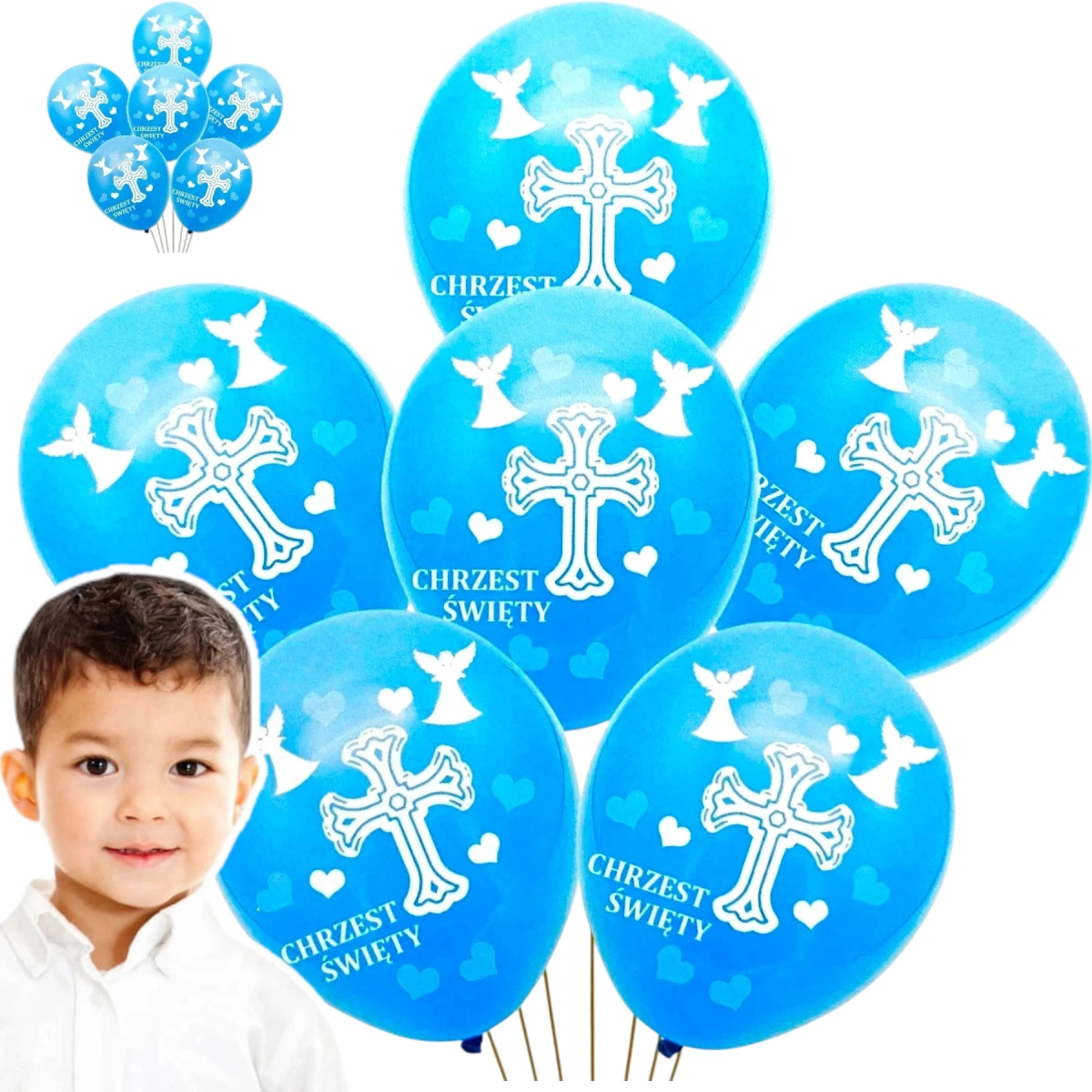 ZESTAW BALONÓW NA CHRZCINY BALONY NA CHRZEST ŚWIĘTY ZESTAW 6szt NIEBESKIE