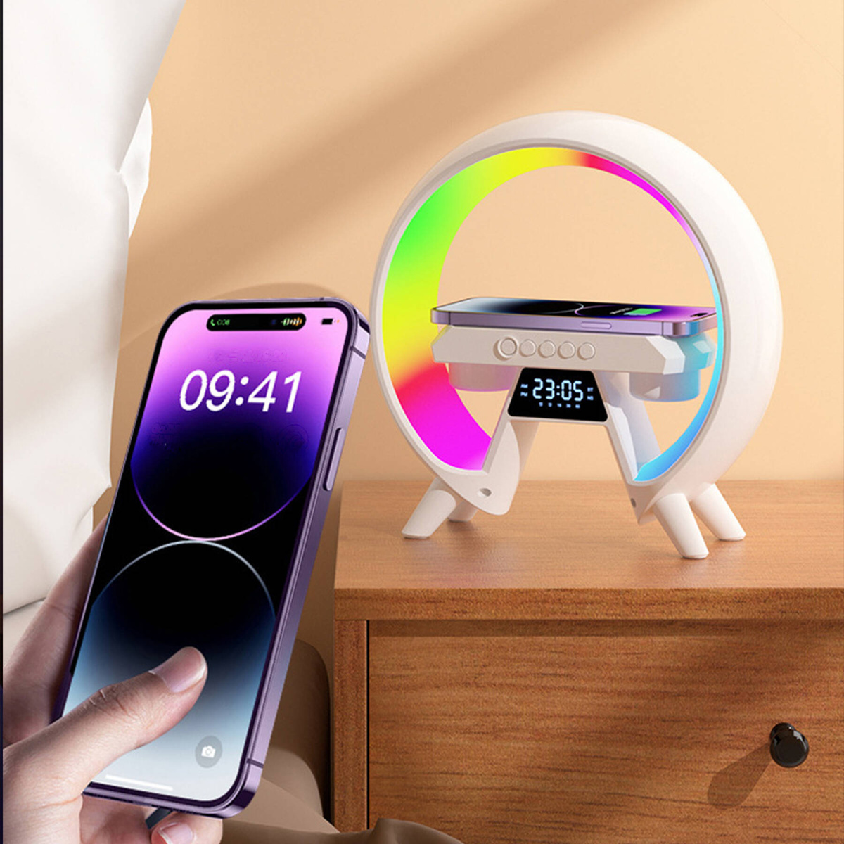 4W1 LAMPKA LED ŁADOWARKA BEZPRZEWODOWA IQ GŁOŚNIK BLUETOOTH BUDZIK RADIO FM