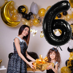 BALON NA 6 URODZINY FOLIOWY CYFRA SZEŚĆ CZARNY NA HEL POWIETRZE 100CM XXL
