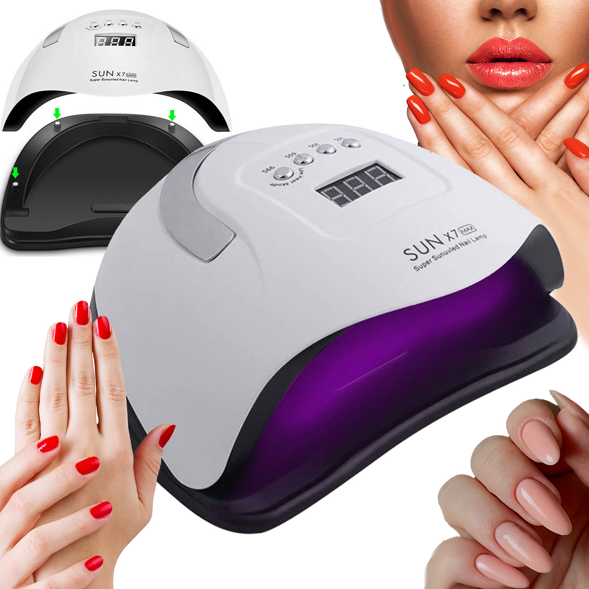 LAMPA DO PAZNOKCI UV LED HYBRYDA ŻEL MOCNA X7 MAX LCD AŻ 57 DIOD UV LED