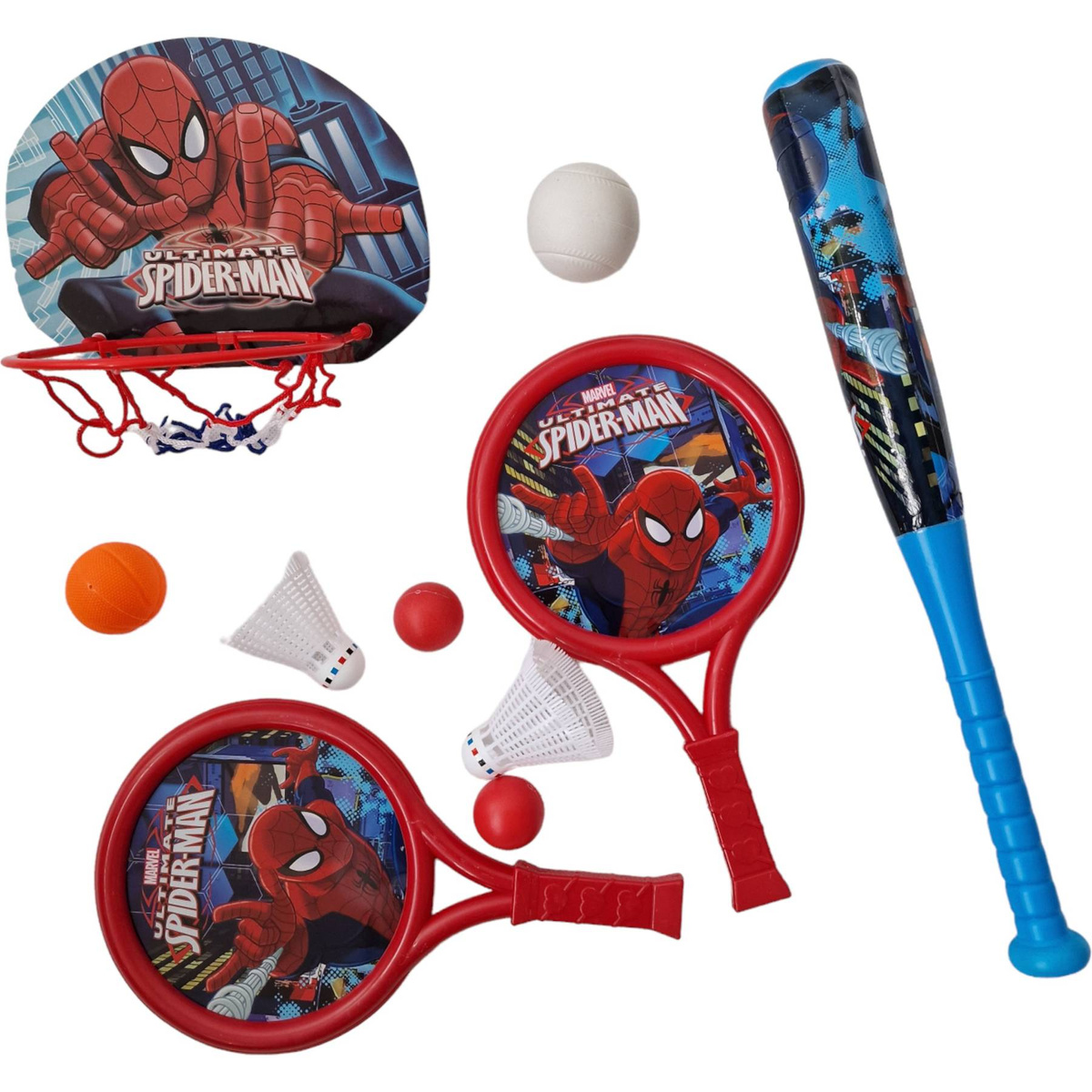 ZESTAW SPORTOWY 6w1 BASEBALL KOSZYKÓWKA RAKIETKI PIŁECZKI LOTKI KIJ ZABAWKI