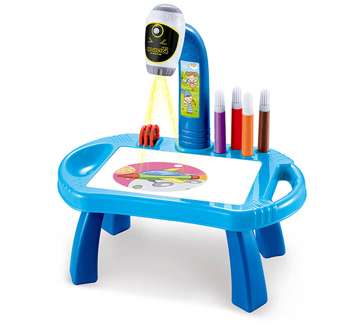 TABLICA DO RYSOWANIA PROJEKTOR STOLIK ŚWIATŁO DŹWIĘK 32 OBRAZKI BIURKO AKC