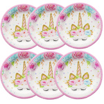TALERZYKI NA URODZINY 18cm JEDNOROŻCE UNICORN PAPIEROWE 6szt EKO