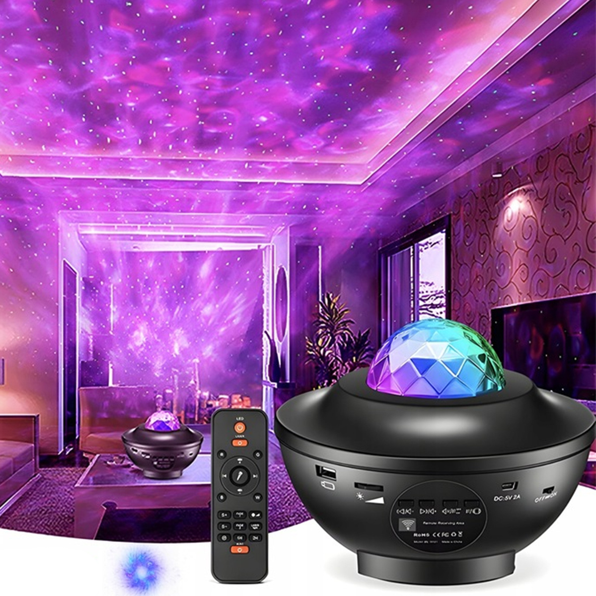 PROJEKTOR GWIAZD ZORZA POLARNA LAMPKA NOCNA DLA DZIECI USB BLUETOOTH PILOT