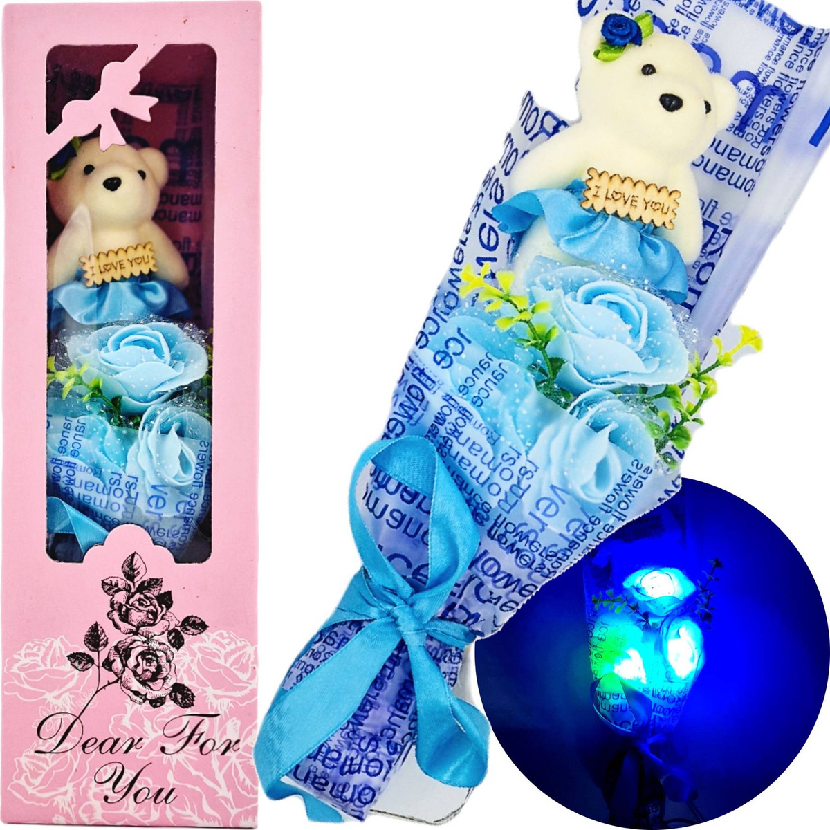 ZESTAW PREZENTOWY NA WALENTYNKI PREZENT WIECZNA RÓŻA MIŚ I LOVE YOU PREZENT