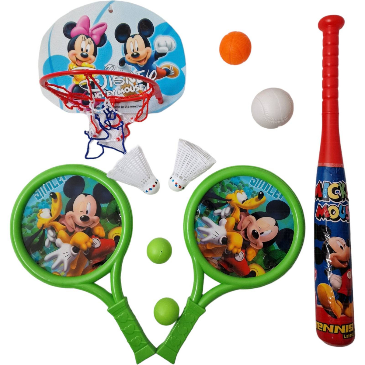 ZESTAW 6w1 BASEBALL KOSZYKÓWKA RAKIETKI PIŁECZKI KIJ BASEBALL 11 ELEMENTÓW