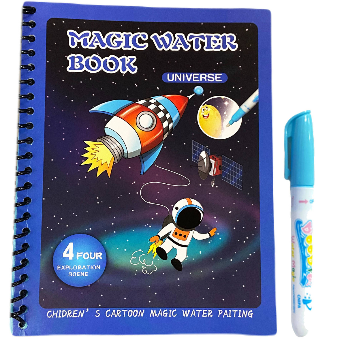 KOLOROWANKA WODNA + MAGICZNY FLAMASTER KOSMICZNA 4 OBRAZKI NOTES EDUKACYJNY