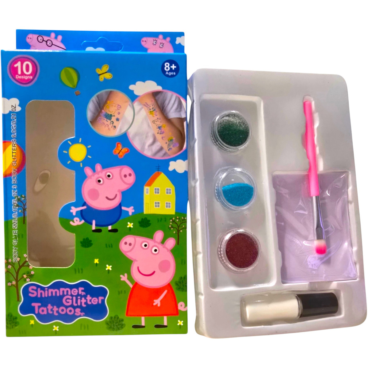 TATUAŻE ŚWINKA PEPPA ZESTAW DO TWORZENIA TATUAŻY BROKATOWYCH SZABLONY TATOO