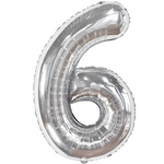 BALON FOLIOWY CYFRA 6 SREBRNY NA URODZINY IMPREZĘ JUBILEUSZ 80cm