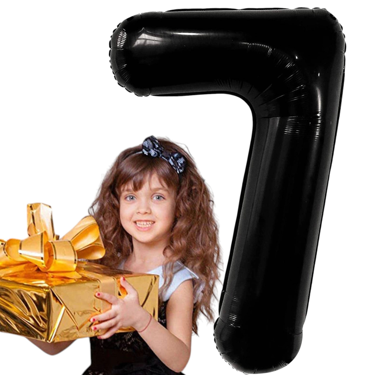 BALON NA 7 URODZINY FOLIOWY CYFRA SIEDEM CZARNY NA HEL POWIETRZE 100CM