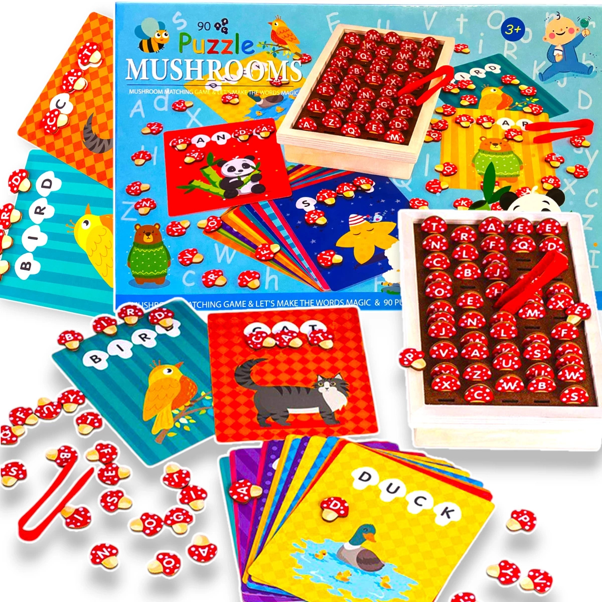 DREWNIANE PUZZLE GRZYBKI UKŁADANKA DREWNIANA GRA EDUKACYJNA MONTESSORI 