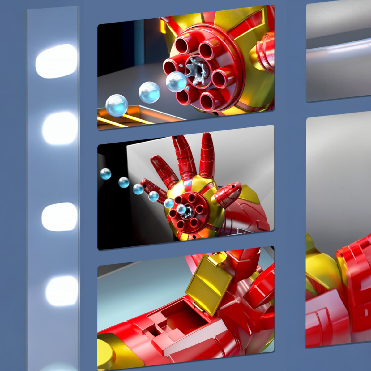 IRON MAN ZESTAW 5w1 WYRZUTNIA KULEK ŻELOWYCH RĘKAWICA PISTOLET KARABIN AUTO