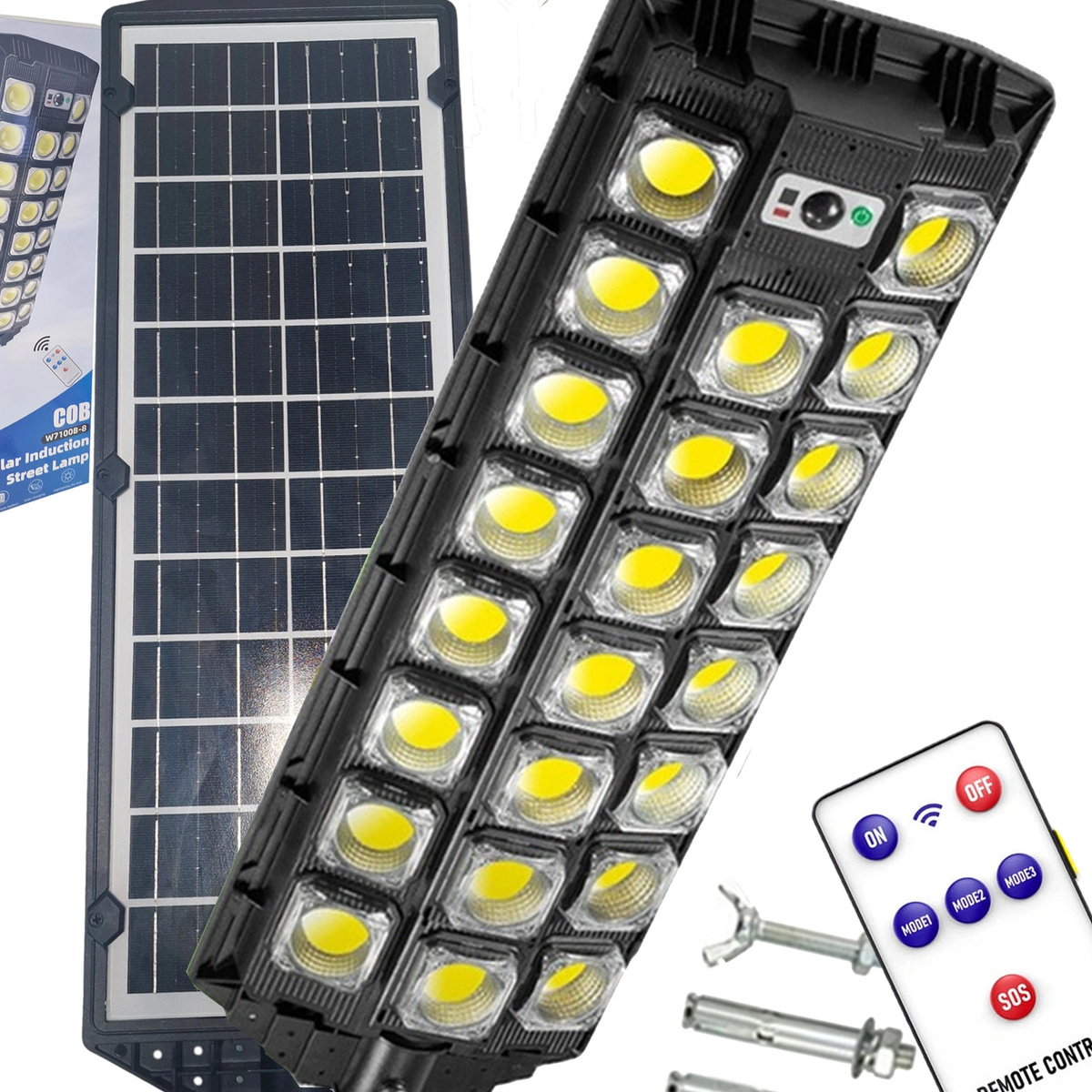 LAMPA SOLARNA 2400W CZUJNIK RUCHU ZMIERZCHU OGRODOWA LATARNIA PILOT GRARAŻ 