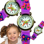 KLASYCZNY ZEGAREK DZIECIĘCY MOTYLI FIOLETOWY EDUKACYJNY NA PREZENT