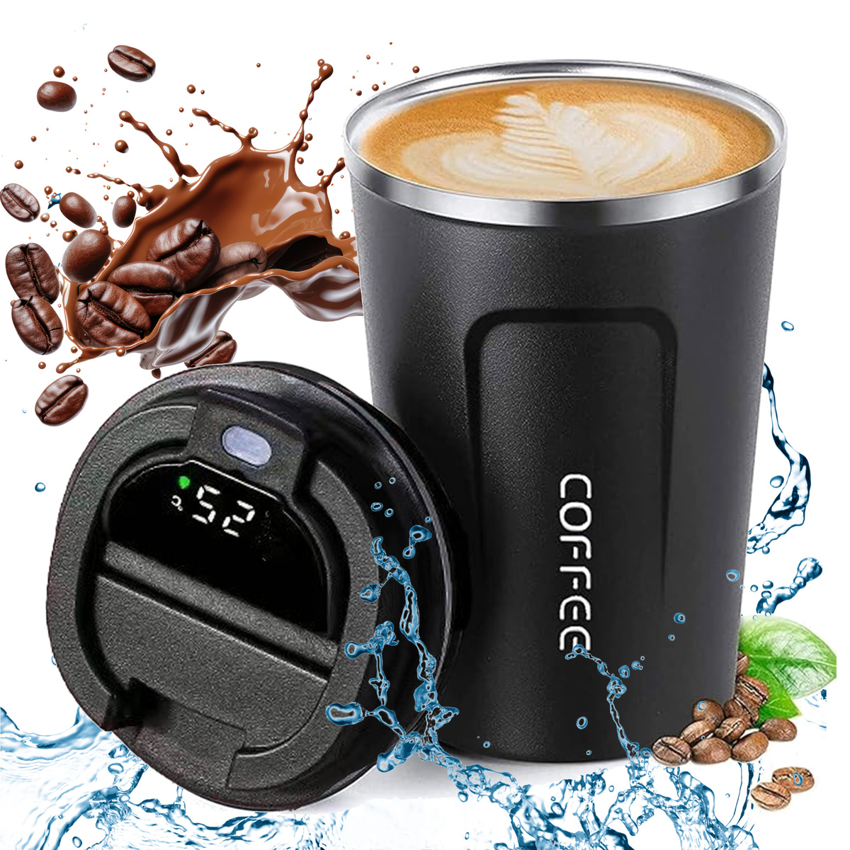 KUBEK TERMICZNY TERMOS WYŚWIETACZ LED TEMPERATURA DO SAMOCHODU 510ML MODNY