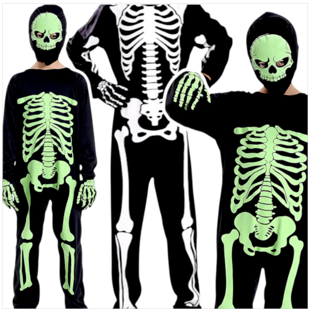 STRÓJ NA HALLOWEEN - KOŚCIOTRUP FLUORESCENCYJNY (ŚWIECI W CIEMNOŚCI) rozmiar XL