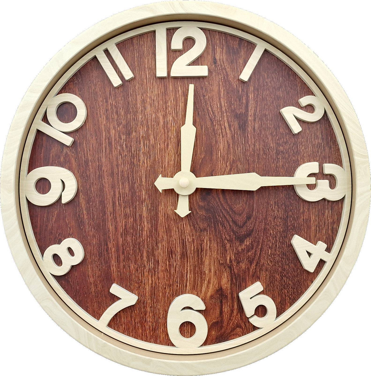 NOWOCZESNY  ZEGAR ŚCIENNY Z DREWNIANA TARCZĄ BIAŁYMI ELEMENTAMI DUŻY 30cm 