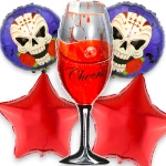 BALONY NA HALLOWEEN ZESTAW 5 BALONÓW CZASZKI SZAMPAN KIELICH IMPREZA 18+