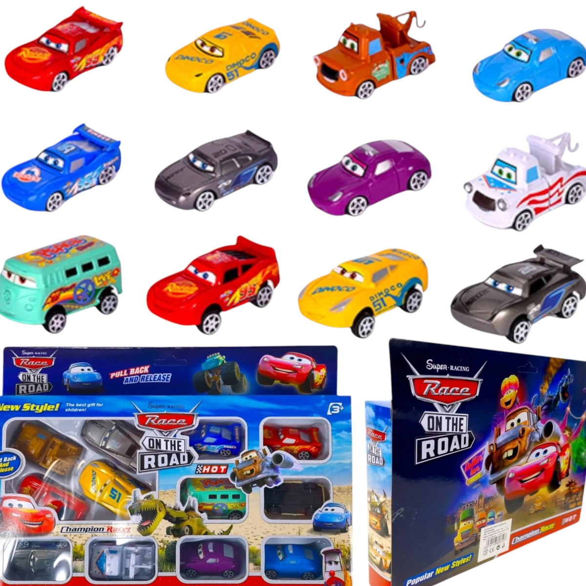 SAMOCHODY Z BAJKI CARS POJAZDY AUTA ZESTAW 12 SAMOCHODÓW 12w1 ZYGZAK ZŁOMEK