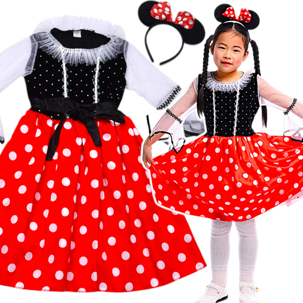 STRÓJ MYSZKA MINNIE USZY OPASKA SUKIENKA 118-126