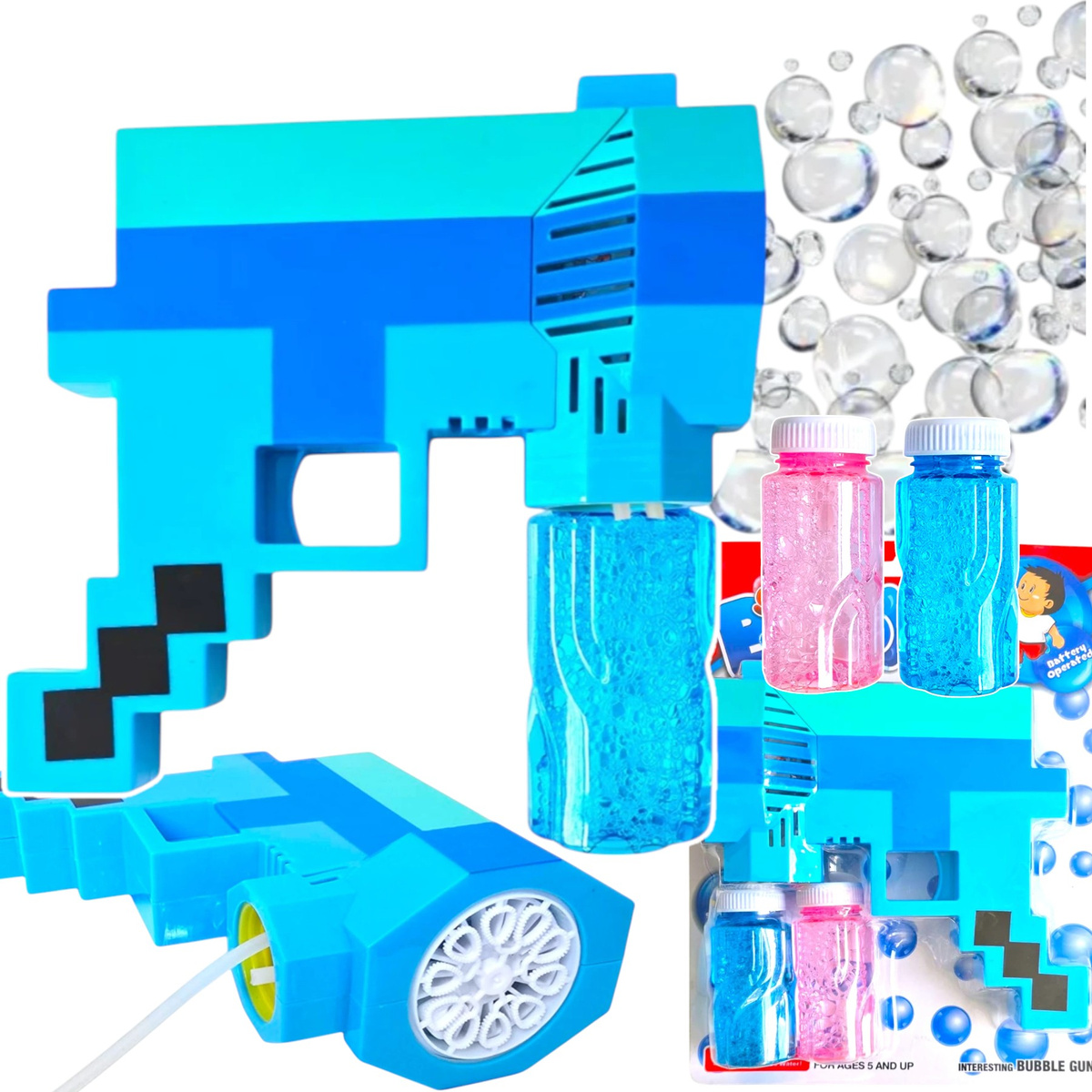 MINECRAFT PISTOLET DO BANIEK MYDLANYCH BAŃKI MYDLANE WYRZUTNIA + PŁYN PIXEL