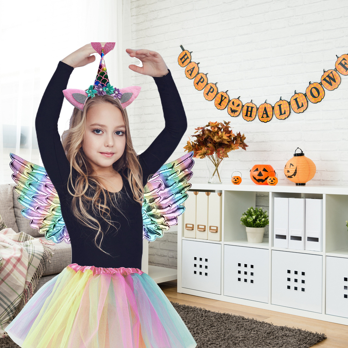 STRÓJ DLA DZIEWCZYNKI JEDNOROŻEC PEGAZ TĘCZOWY SPÓDNICZKA OPASKA PRZEBRANIE