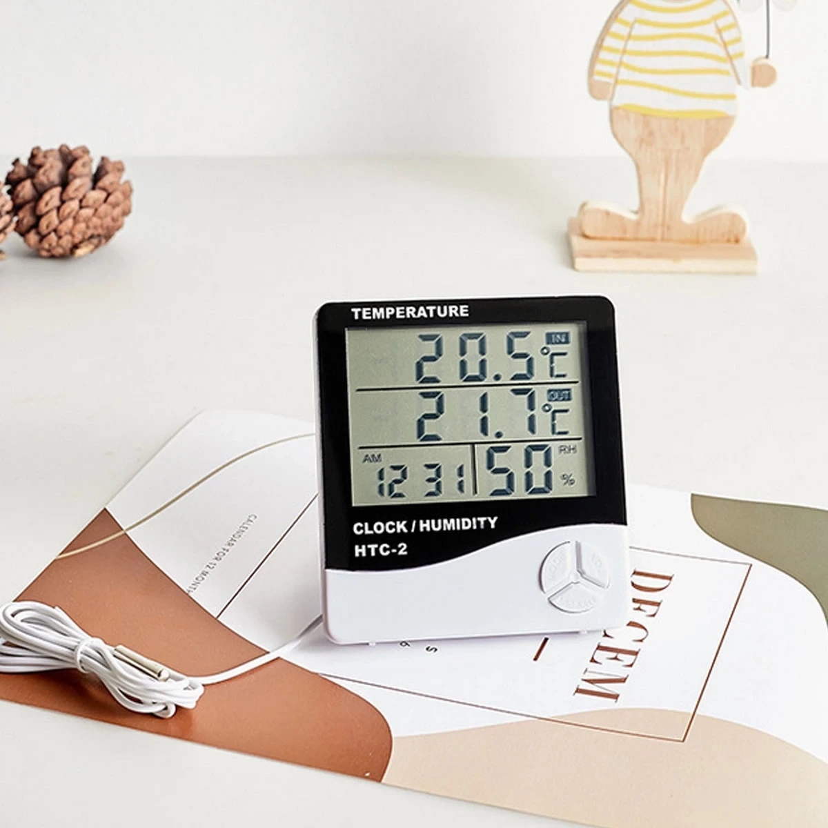 STACJA POGODY TERMOMETR HIGROMETR ZEGAR LCD CZUJNIK CYFROWY SONDA MAT-T-081