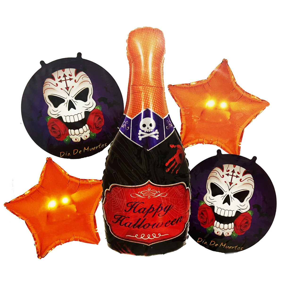 BALONY NA HALLOWEEN ZESTAW 5 BALONÓW CZASZKI SZAMPAN IMPREZA DLA DOROSŁYCH