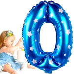 BALON FOLIOWY CYFRA 0 ZERO NIEBIESKI W GWIAZDKI NA URODZINY DLA DZIECI 80cm