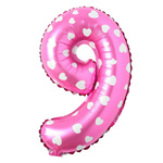 BALON FOLIOWY CYFRA 9 RÓŻOWY W SERDUSZKA NA URODZINY DLA DZIECI 80cm