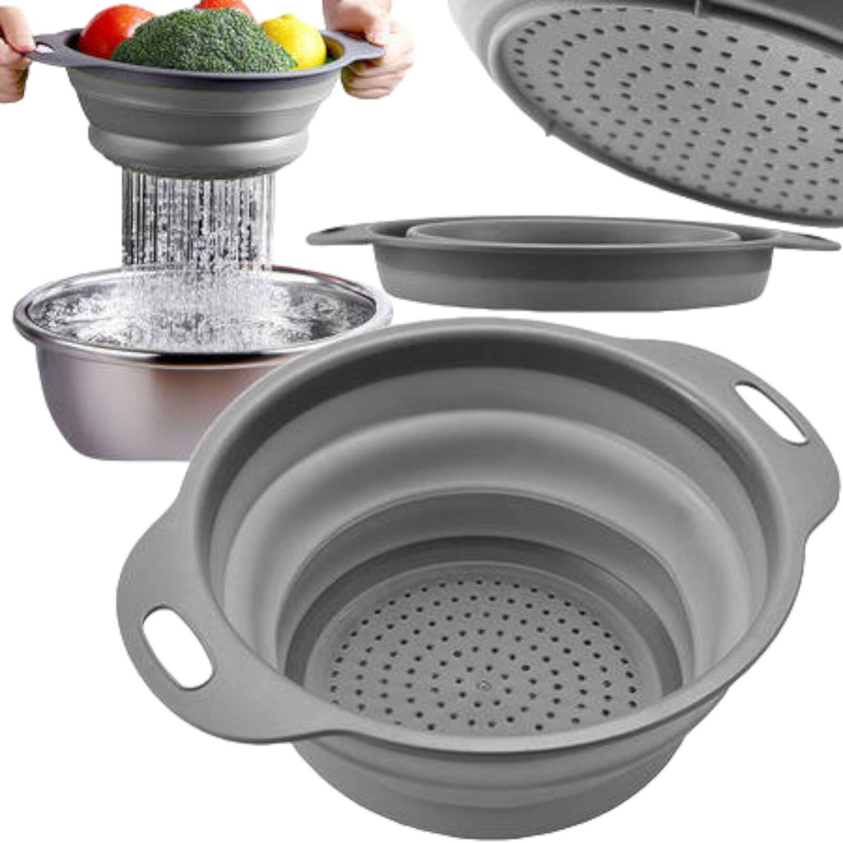 DURSZLAK SILIKONOWY SKŁADANY KUCHENNY CEDZAK SITKO OCIEKACZ UCHWYTy 19cm