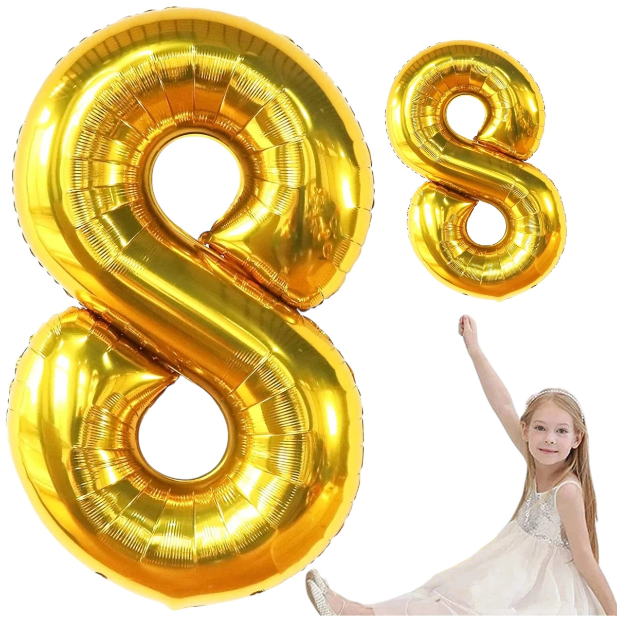 BALON FOLIOWY CYFRA 8 OSIEM ZŁOTY URODZINOWY NA URODZINY JUBILEUSZ 40cm