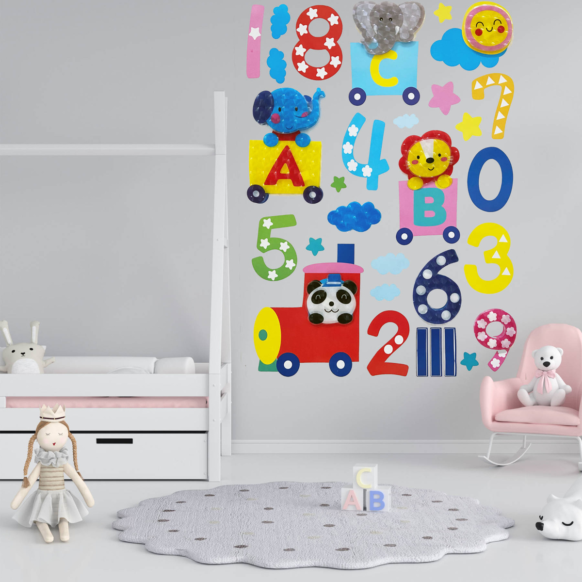 NAKLEJKI 3D NA ŚCIANĘ DLA DZIECI CYFERKI ZOO EDU OZDOBA POKOJU NA ŚCIANĘ